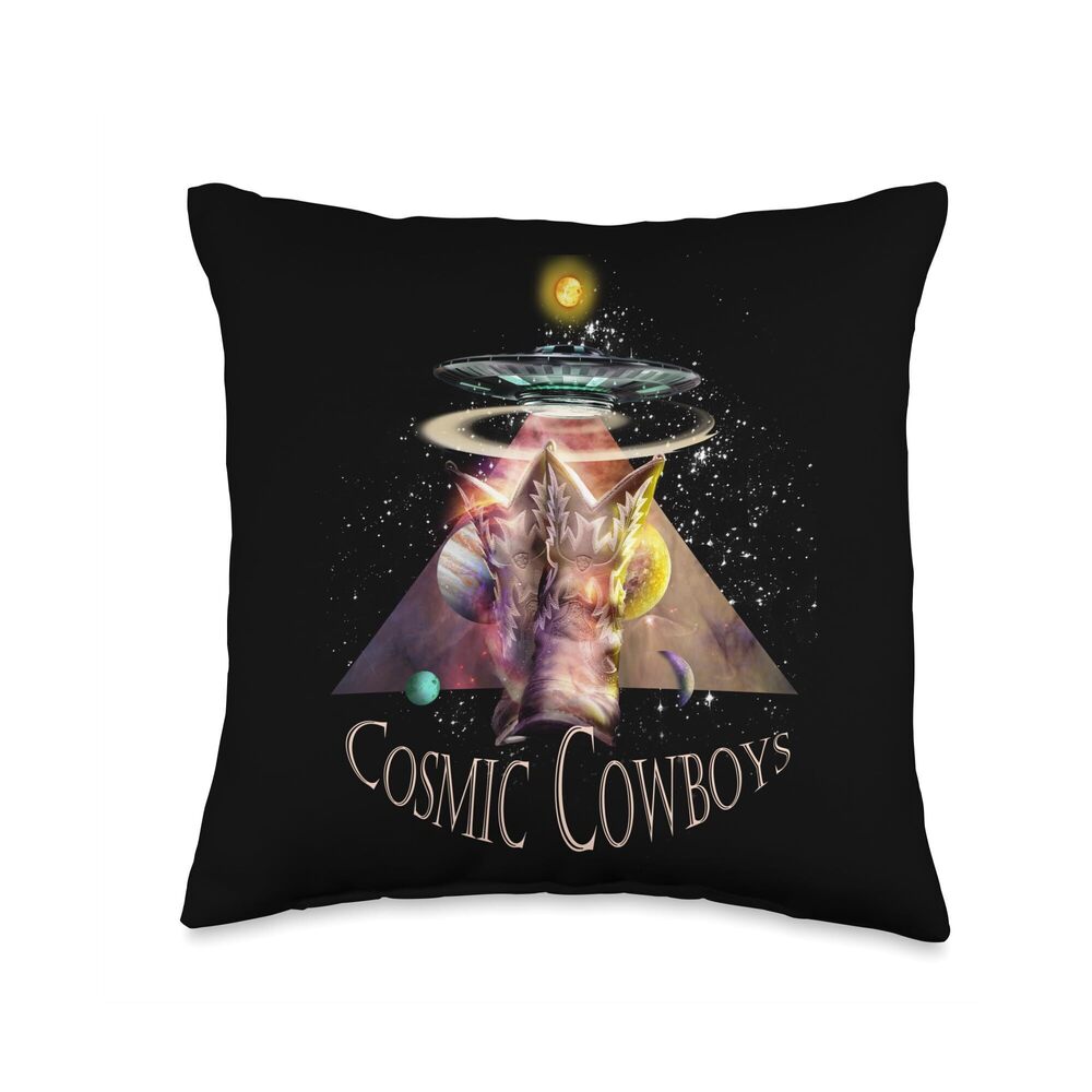 1915 UFO Boots, Cosmic Cowboys Throw Pillow, 16x16, Multicolor